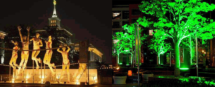 圆形LED投光灯树木照明、雕塑照明效果