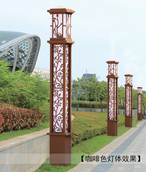 2.5米-5米广场方形镂空久久久永久久久人妻精品麻豆柱黑色灯体安装效果图片